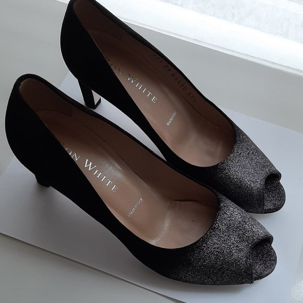 RON WHITE High Heel Peep Toe Shoes - Black - Size 37.5 (Size 7 US)